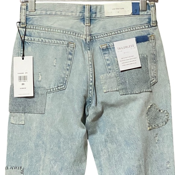 7 For All Mankind Low Rise Flare Jeans 27 Tailorless Iris Patch All Over Patches - Picture 14 of 16